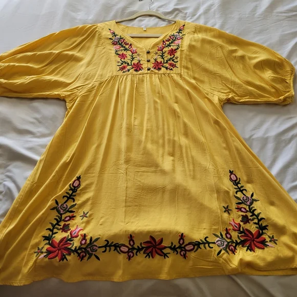Source Unknown | Dresses | Fiesta Style Yellow Dress With Embroidery |  Poshmark